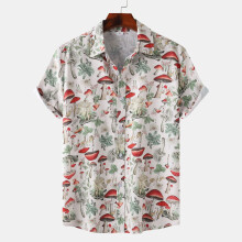 (C312, L) Camicia da uomo a maniche corte con stampa digitale a tema spiaggia tropicale.