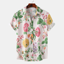 (C318, XL) Camicia da uomo a maniche corte con stampa digitale a tema spiaggia tropicale.