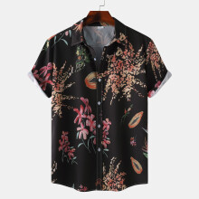 (C315, M) Camicia da uomo a maniche corte con stampa digitale a tema spiaggia tropicale.