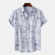 (C308, M) Camicia da uomo a maniche corte con stampa digitale a tema spiaggia tropicale.