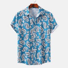 (C319, S) Camicia da uomo a maniche corte con stampa digitale a tema spiaggia tropicale.