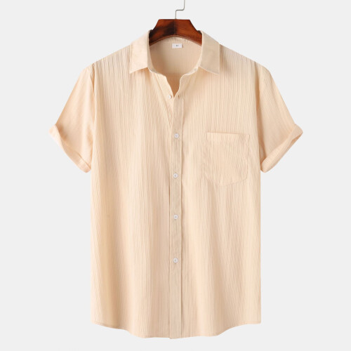 (Khaki, M) Summer Men's Solid Short Sleeve Commuter Shirt Casual Outing