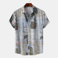 (C299, S) Camicia da uomo a maniche corte con stampa digitale a tema spiaggia tropicale.