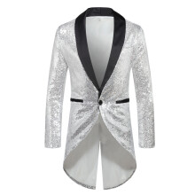 (Silver, 2XL) Costume smoking Ă un bouton pour homme, paillettes, automne-hiver, taille X49