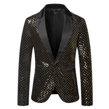 (Gold, XXL) Veste de costume blazer d'automne colorée à sequins pour homme ZT-X50