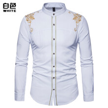 (White, S) Camicia da uomo a maniche lunghe ricamata stile inglese, modello Spring English Court, prezzo speciale 7-A01