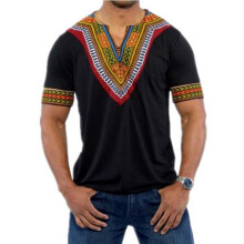 (Black, L) T-shirt a maniche corte con scollo a V e stampa etnica ZT-4049