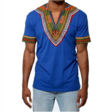 (Royal Blue, XXL) T-shirt a maniche corte con scollo a V e stampa etnica ZT-4049