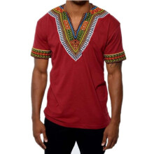 (Red, XXL) T-shirt a maniche corte con scollo a V e stampa etnica ZT-4049