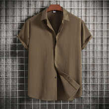 (Army Green, 2XL) Sommar herrskjorta med lös, knappad, kortärmad, avslappnad topp