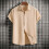 (Khaki, 3XL) Summer Men's Loose Solid Button Short-Sleeve Shirt Casual Top 1