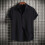 (Black, M) Summer Men's Loose Solid Button Short-Sleeve Shirt Casual Top 1