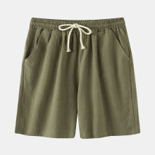 (Military Green, XXL) Pantaloncini da spiaggia casual da uomo in cotone e lino per primavera/estate, pantaloni slim fit alla moda in stile coreano.