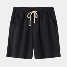 (Black, XL) Spring Summer Men's Casual Cotton Linen Beach Shorts, Korean Solid Slim Fit Trendy Pants