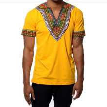 (Yellow, XL) T-shirt a maniche corte con scollo a V e stampa etnica ZT-4049