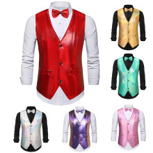 (Purple, XL) Giacca da uomo autunno/inverno stile discoteca, lucida, gilet dai colori vivaci con papillon MJ32