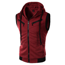 (Wine Red, 4XL) Ärmellose Herren-Kapuzenweste für den Sommer, einfarbig, lässig, schmal geschnitten, WZ10A