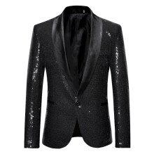 (Black, S) Men's Gold Sequin Suit ZT-X35