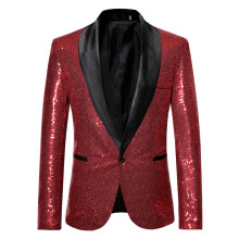 (Burgundy, M) Men's Spring Sequined Dance Suit, Plus Size Casual ZT-X35