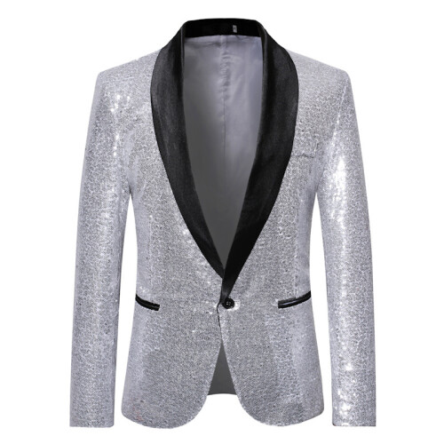 (Silver, S) Men's Gold Sequin Suit ZT-X35