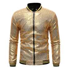 (Gold, M) Men's Plus Size Loose Sequin Dance Jacket with Zipper ZT-JK23
