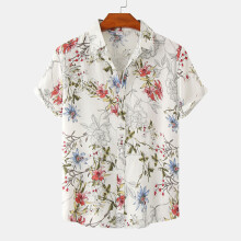 (C57, 2XL) Camicia da uomo a maniche corte con stampa floreale e bottoni