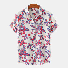 (C61, 3XL) Herreskjorte med korte ermer og blomsterprint