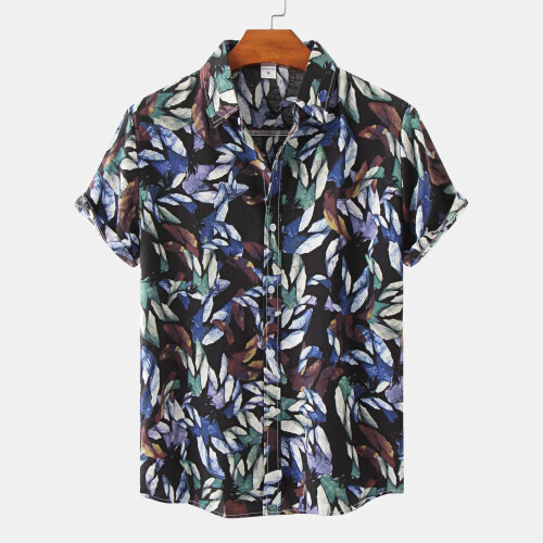 (C60, M) Men's Floral Short Sleeve Button-Down Shirt