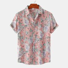 (C62, XL) Herreskjorte med korte ermer og blomsterprint