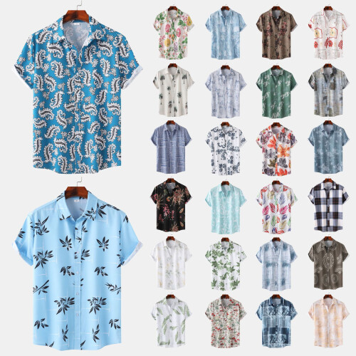 (C311, XL) Camicia da uomo a maniche corte con stampa digitale a tema spiaggia tropicale. 1
