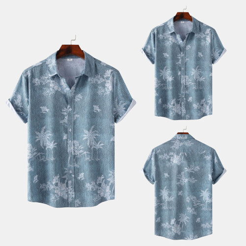 (C311, XL) Camicia da uomo a maniche corte con stampa digitale a tema spiaggia tropicale. 2