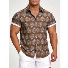 (C246, L) Hawaiian Floral Men's Short Sleeve Shirt Size Floral Short Sleeve Shirt for Men