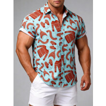 (C241, 2XL) Hawaiisk blomsterprintet herreskjorte med korte ermer, størrelse Blomsterprintet kortermet skjorte for menn