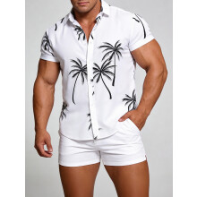 (C254-White, 3XL) Koszula męska z krótkim rękawem w kwiaty w stylu hawajskim Rozmiar Koszula męska z krótkim rękawem w kwiaty
