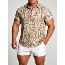 (C262, L) Hawaiisk blomsterprintet herreskjorte med korte ermer, størrelse Blomsterprintet kortermet skjorte for menn