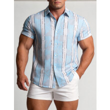 (C268, L) Hawaiian Floral Men's Short Sleeve Shirt Size Floral Short Sleeve Shirt for Men