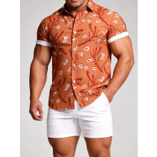 (C261, M) Hawaiian Floral Men's Short Sleeve Shirt Size Floral Short Sleeve Shirt for Men