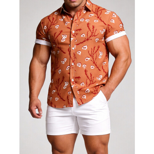 (C261, M) Hawaiianisches Herren-Kurzarmhemd mit Blumenmuster, Größe