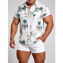 (C253, M) Hawaiisk blomsterprintet herreskjorte med korte ermer, størrelse Blomsterprintet kortermet skjorte for menn