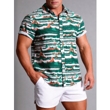 (C242, M) Chemise Ă manches courtes Ă fleurs hawaĂŻennes pour homme