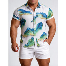 (C269, L) Hawaiian Floral Men's Short Sleeve Shirt Size Floral Short Sleeve Shirt for Men