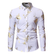(White, XXL) Spring Men's Hot Stamping Long Sleeve Shirt ZT-CS67