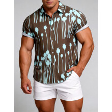 (C271, 2XL) Hawaiiansk blommig herrskjorta med kort ärm Storlek Blommig kortärmad skjorta för män