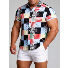 (C243, XL) Chemise Ă manches courtes Ă fleurs hawaĂŻennes pour homme