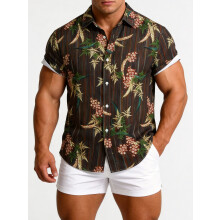 (C247, XL) Hawaiiansk blommig herrskjorta med kort ärm Storlek Blommig kortärmad skjorta för män