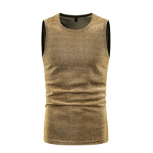 (Gold, XL) Summer Simple Shiny Men's Hot Stamping Sleeveless Vest ZT-YB02