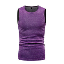 (Purple, S) Summer Simple Shiny Men's Hot Stamping Sleeveless Vest ZT-YB02