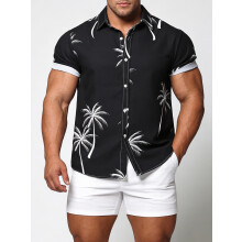 (C254-Black, 2XL) Hawaiian Floral Men's Short Sleeve Shirt Size Floral Short Sleeve Shirt for Men