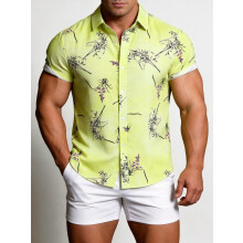 (C273, 2XL) Hawaiiansk blommig herrskjorta med kort ärm Storlek Blommig kortärmad skjorta för män
