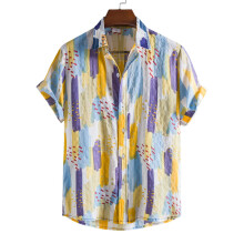 (C136-Purple, XL) Letnia męska koszula z krótkim rękawem w kwiaty